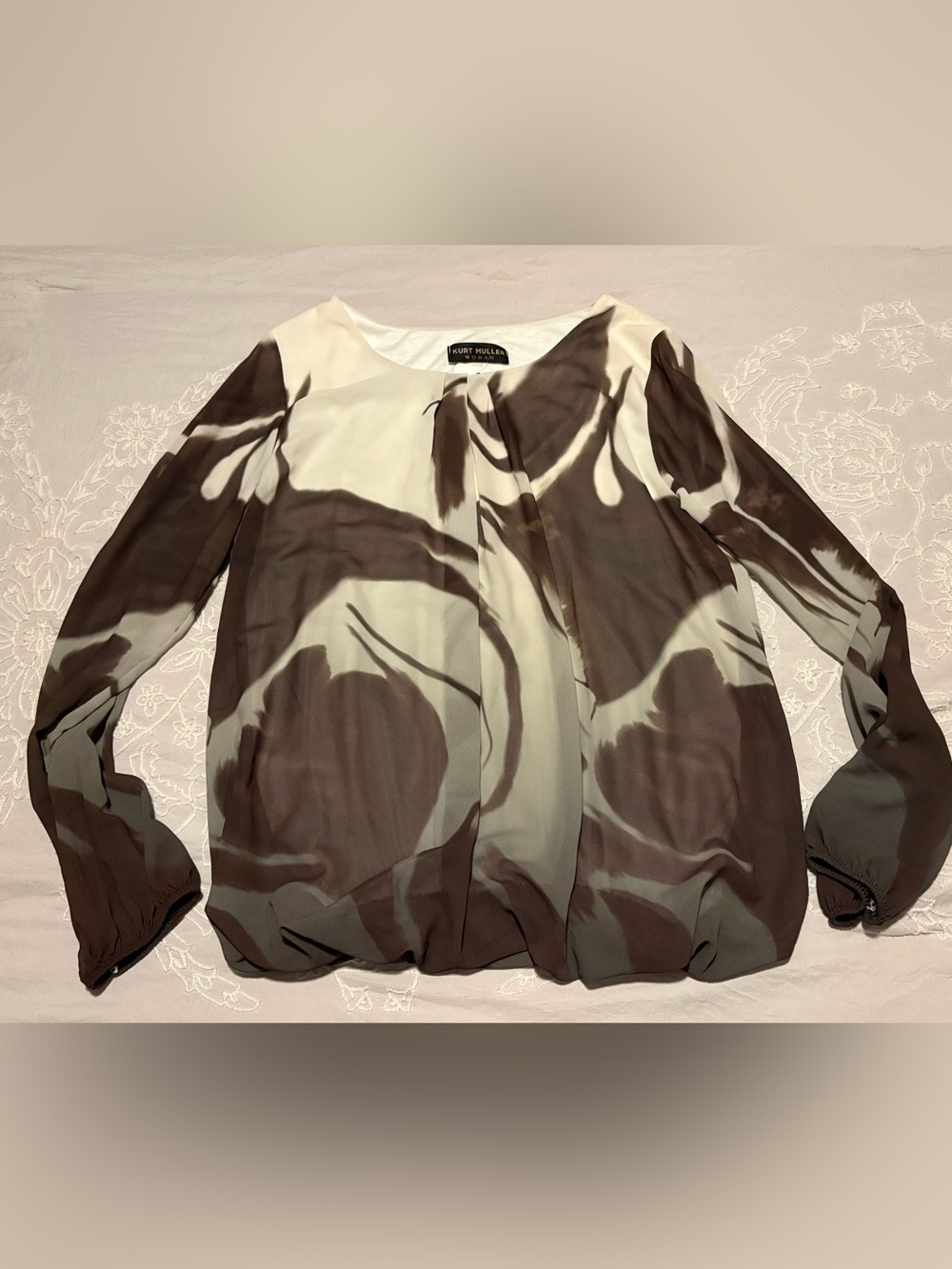 Kurt Muller Cream and Brown Printed Women's Blouse